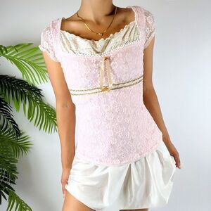 Vintage 90s Cottagecore Floral Coquette Pink Soft Girl Babydoll Top / Size: M